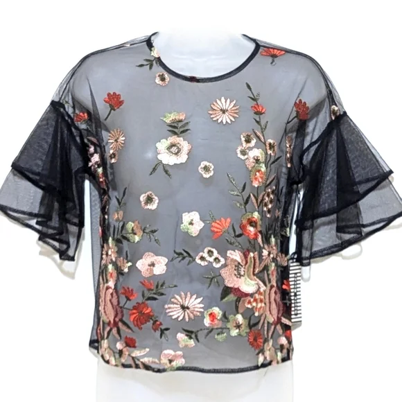 Haute Monde Black Floral Embroidered Blouse - Picture 7 of 7